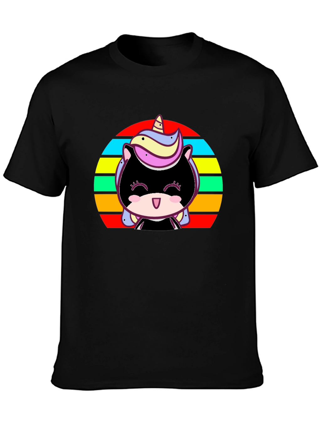 Cute Unicorn Sunset Graphic Black T-Shirt