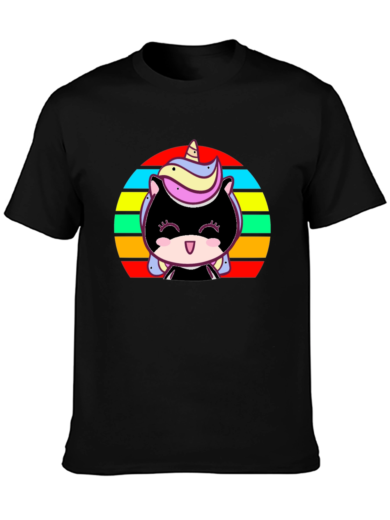 Cute Unicorn Sunset Graphic Black T-Shirt