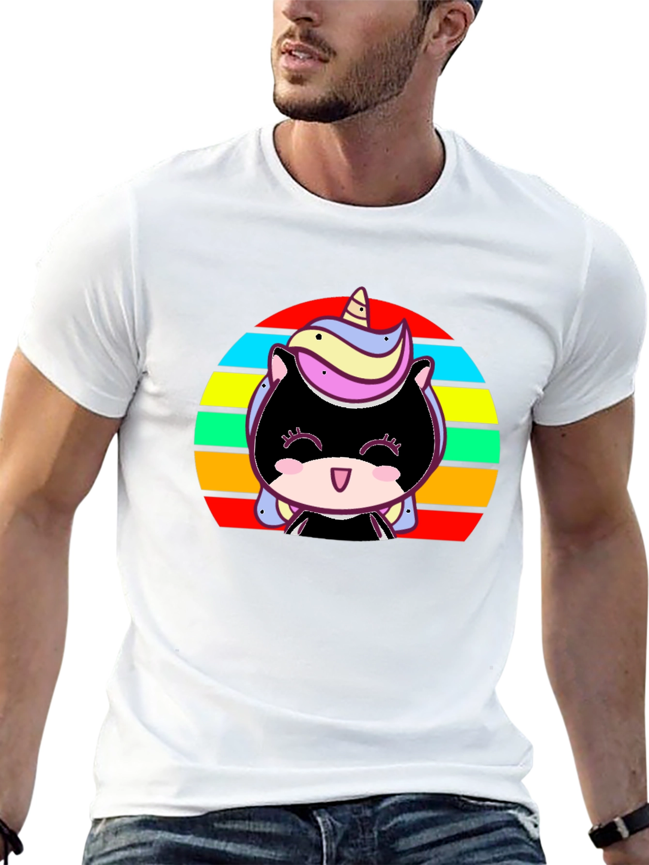 Cute Unicorn Sunset Graphic Black T-Shirt