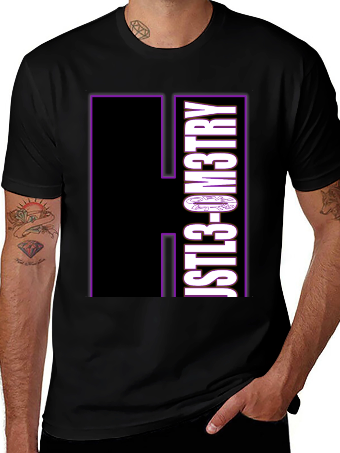 Just Geometry Graphic Tee - Black Crew Neck Casual T-Shirt
