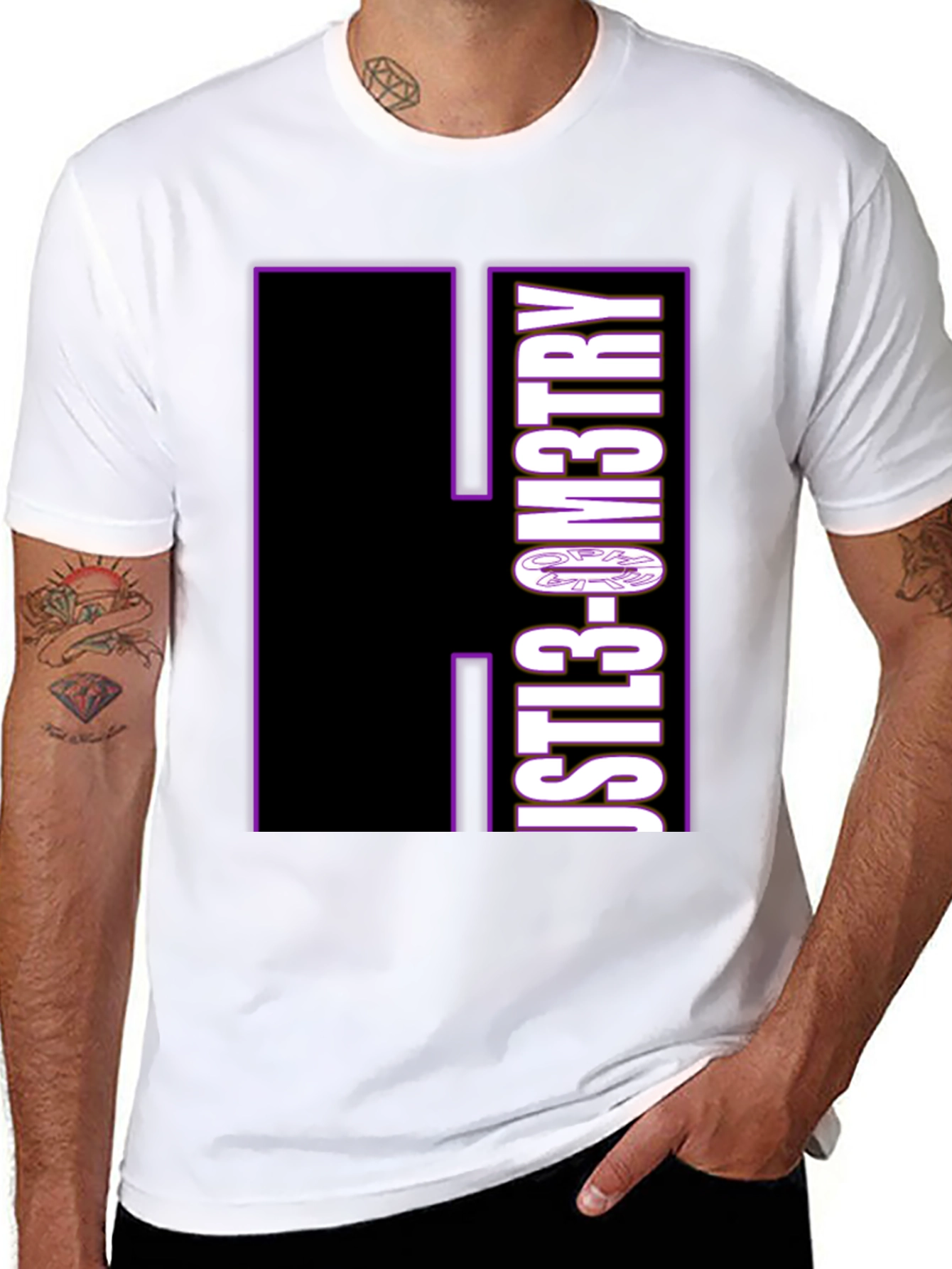 Just Geometry Graphic Tee - Black Crew Neck Casual T-Shirt