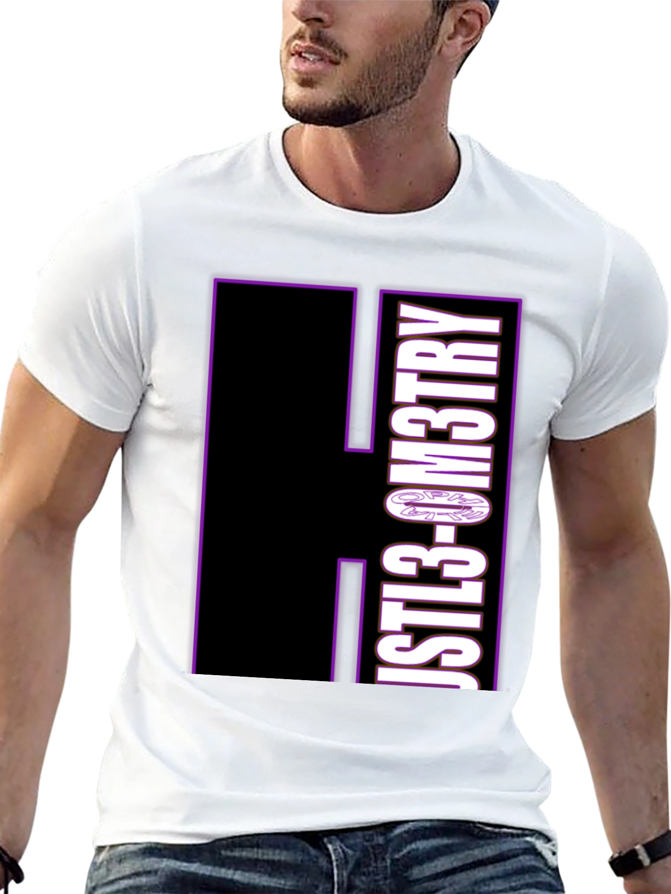 Just Geometry Graphic Tee - Black Crew Neck Casual T-Shirt