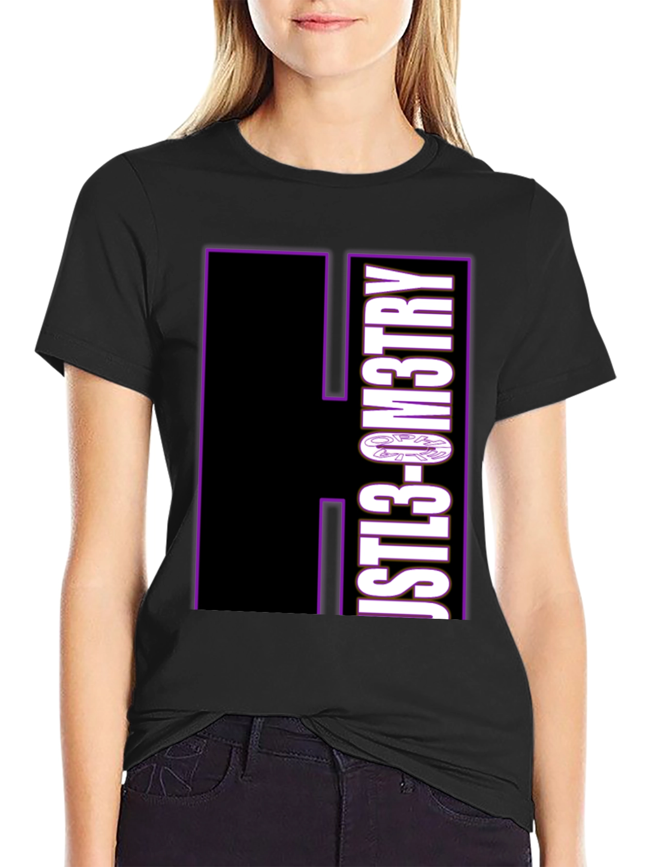 Just Geometry Graphic Tee - Black Crew Neck Casual T-Shirt