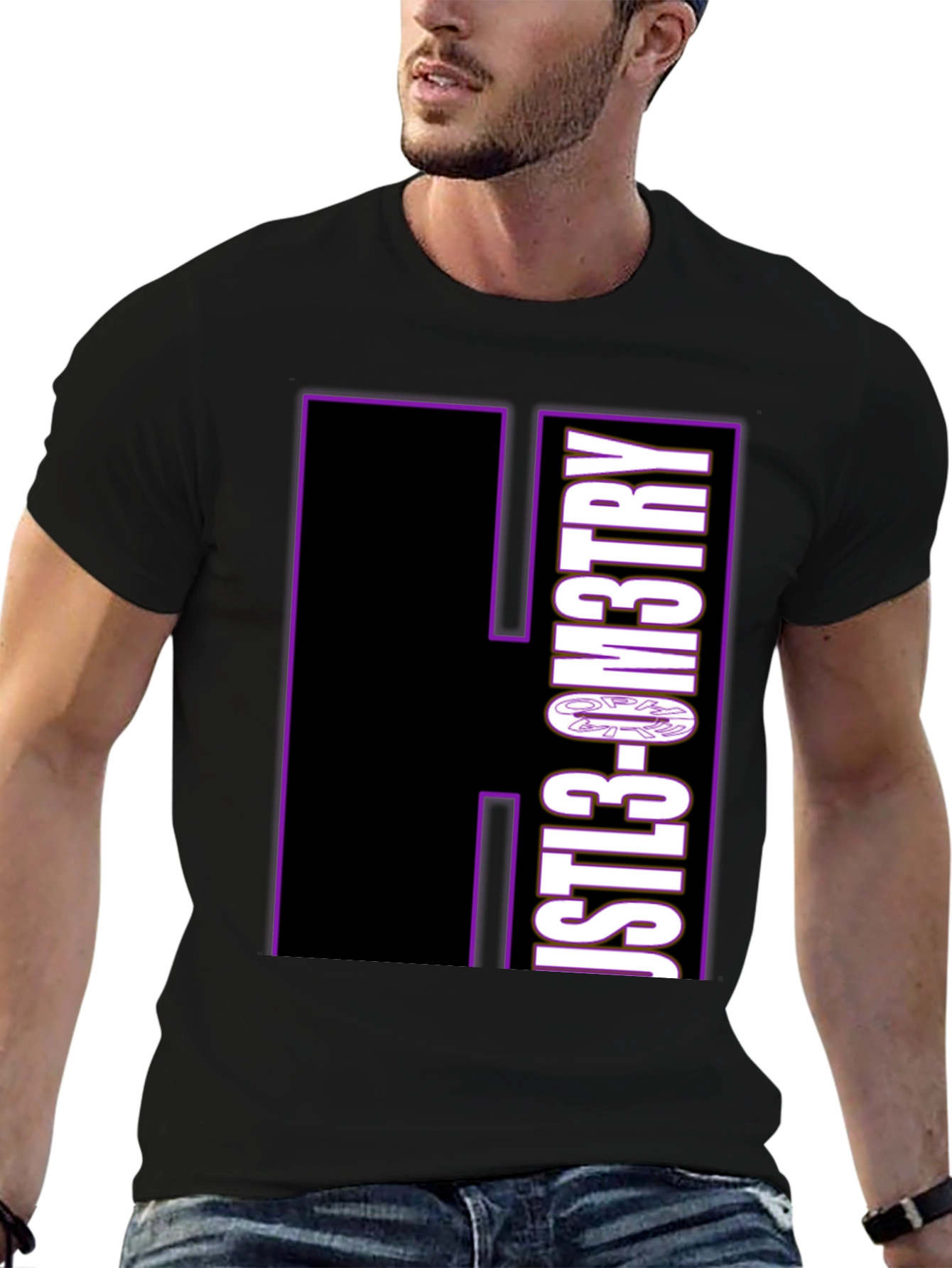 Just Geometry Graphic Tee - Black Crew Neck Casual T-Shirt