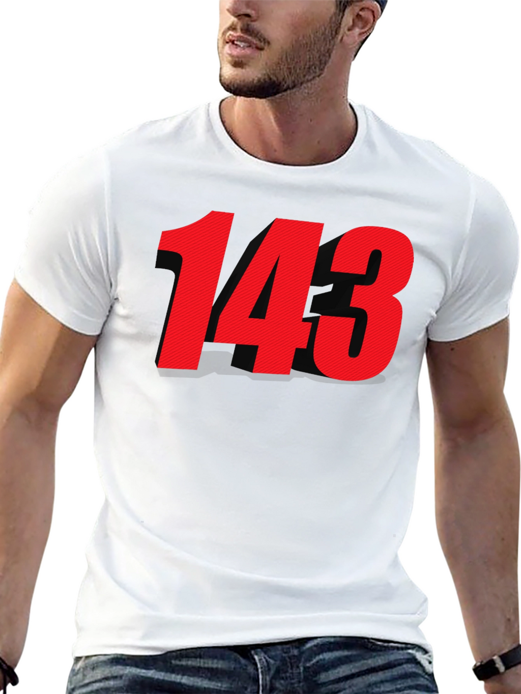 Black T-shirt with Bold Red 143 Design