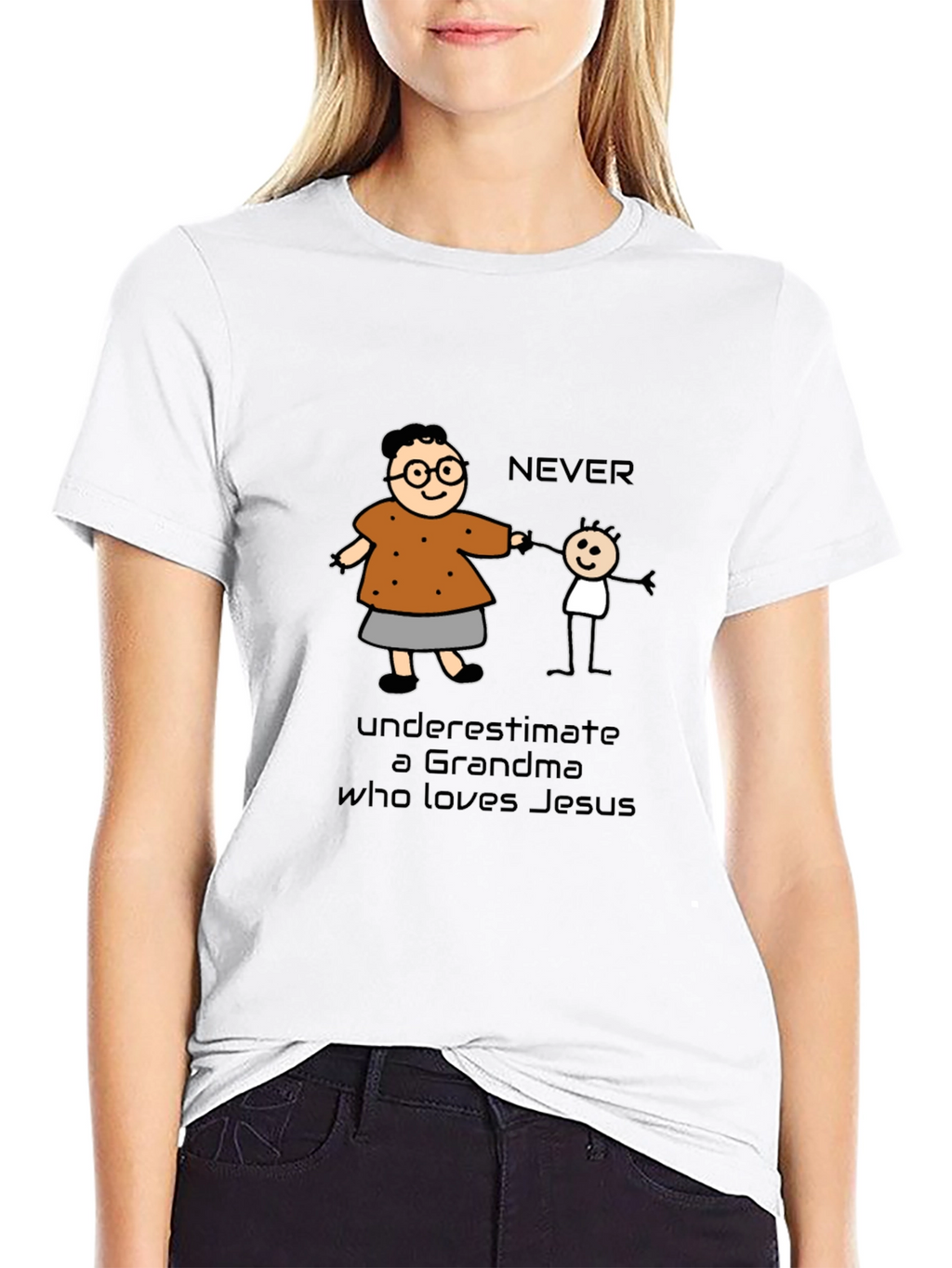 Never Underestimate Grandma Loves Jesus T-Shirt