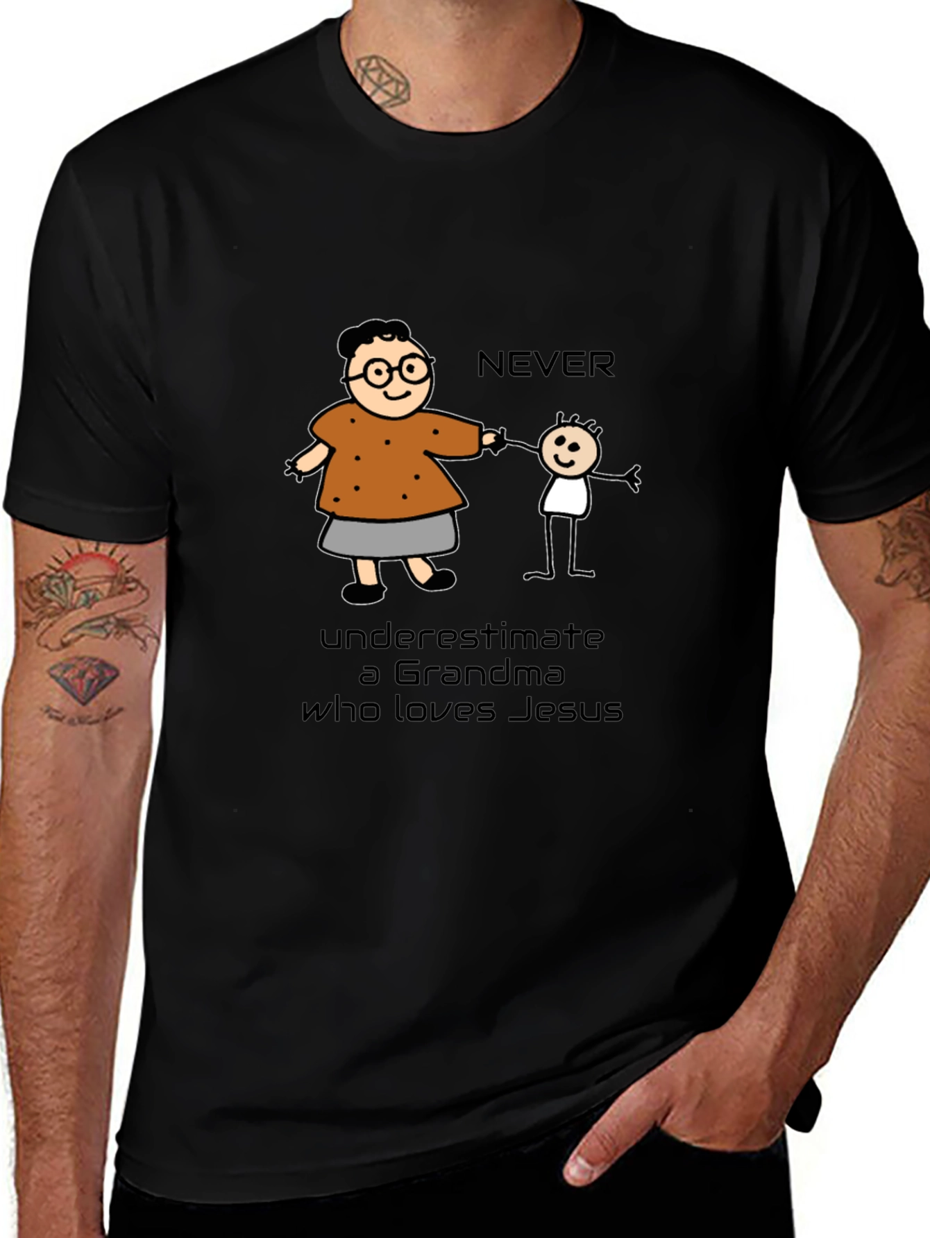 Never Underestimate Grandma Loves Jesus T-Shirt