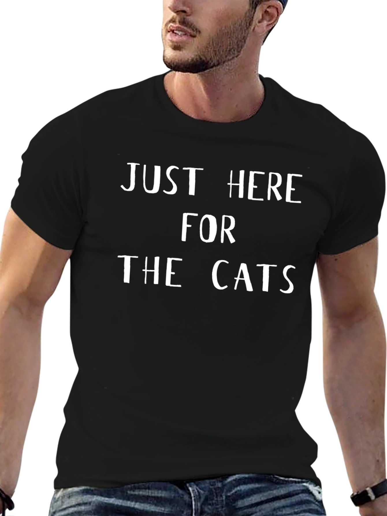 Just Here For The Cats T-Shirt Black Cotton