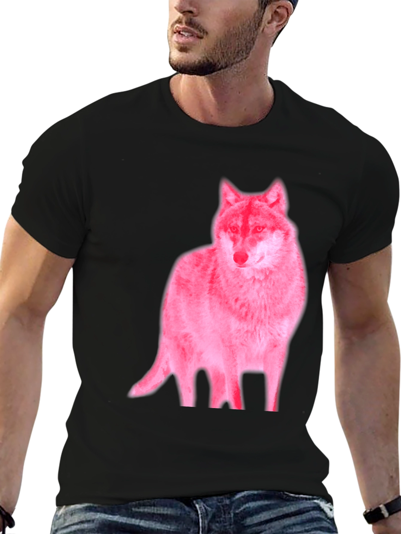 Mens Black Wolf Graphic Tee - Unique Design