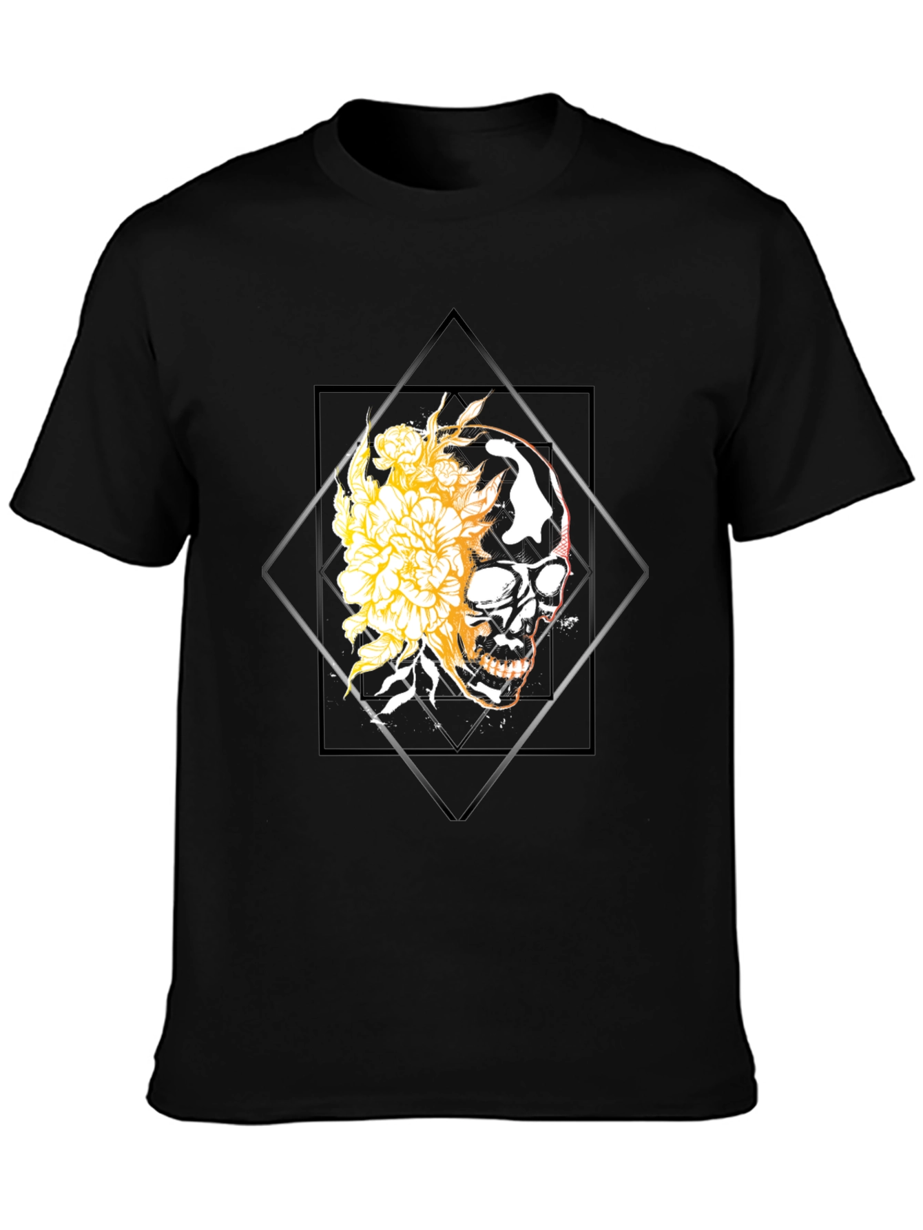 Skull & Floral Graphic Tee - Black