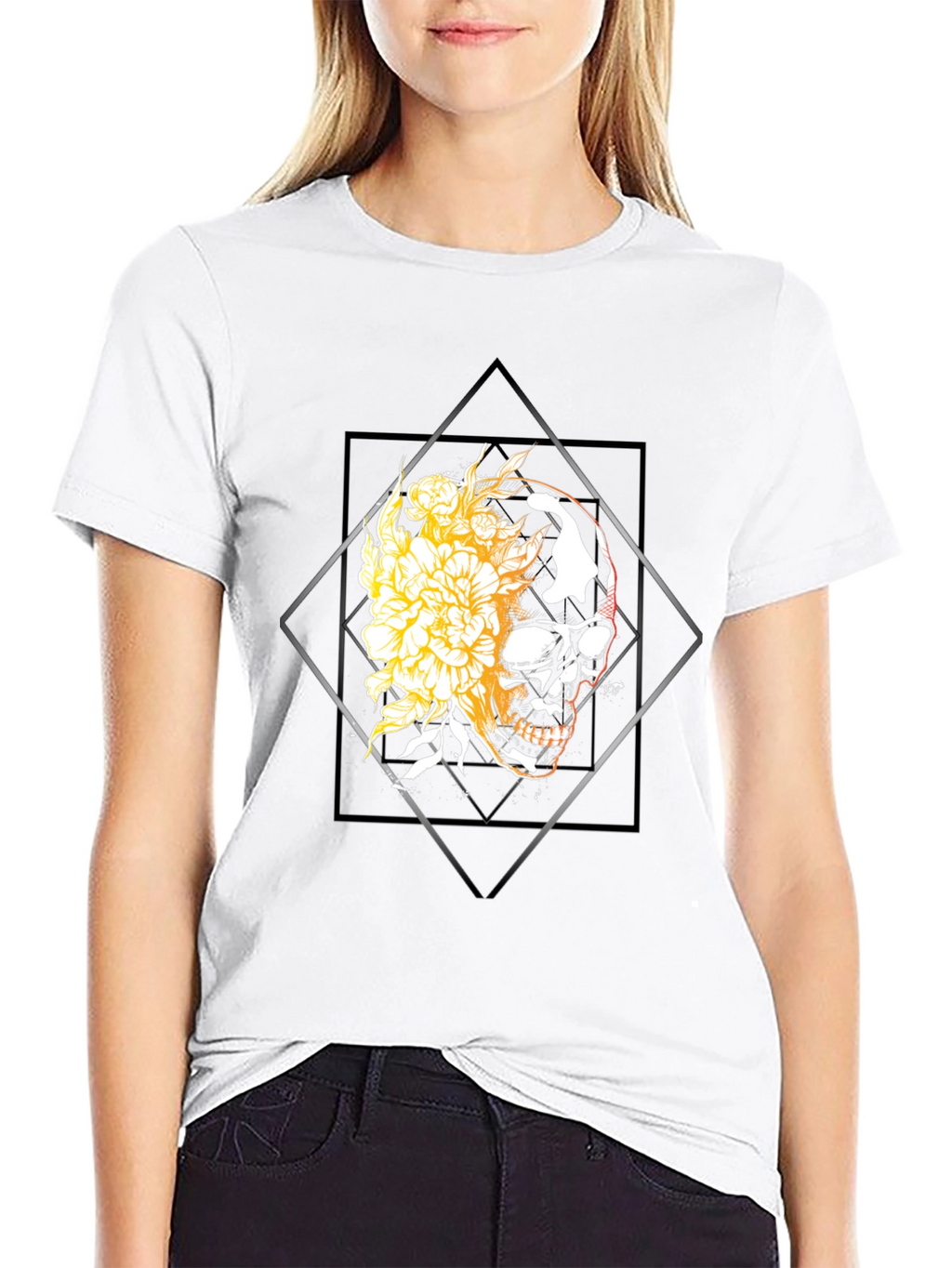 Skull & Floral Graphic Tee - Black