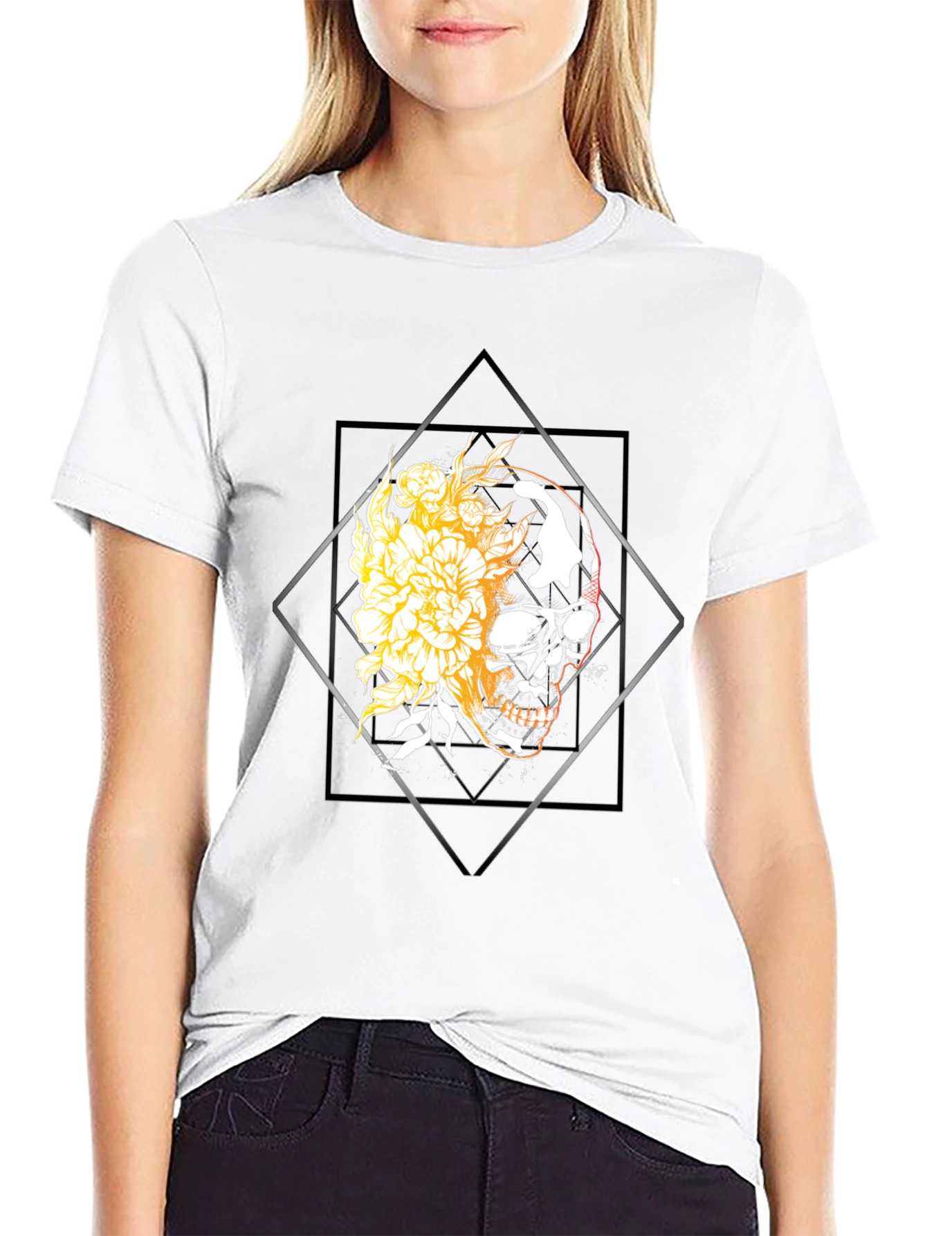 Skull & Floral Graphic Tee - Black