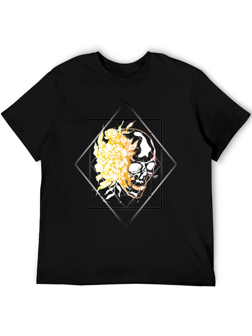 Skull & Floral Graphic Tee - Black
