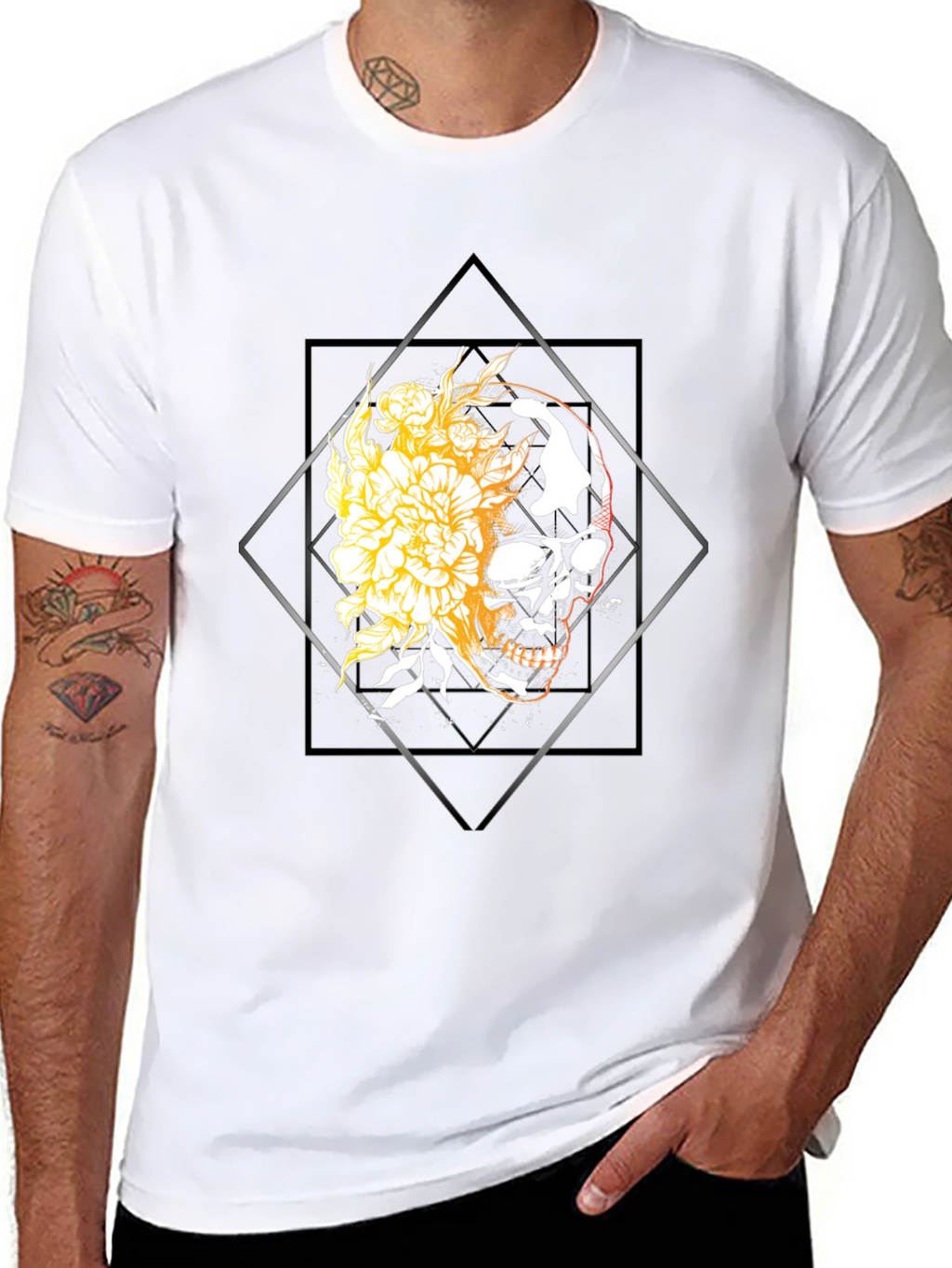 Skull & Floral Graphic Tee - Black