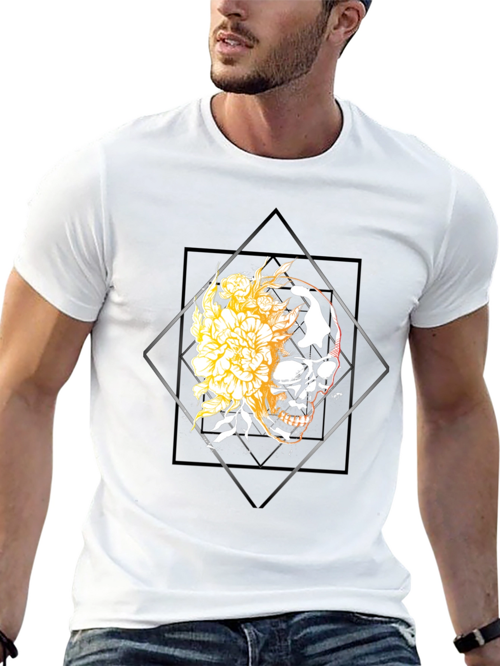 Skull & Floral Graphic Tee - Black
