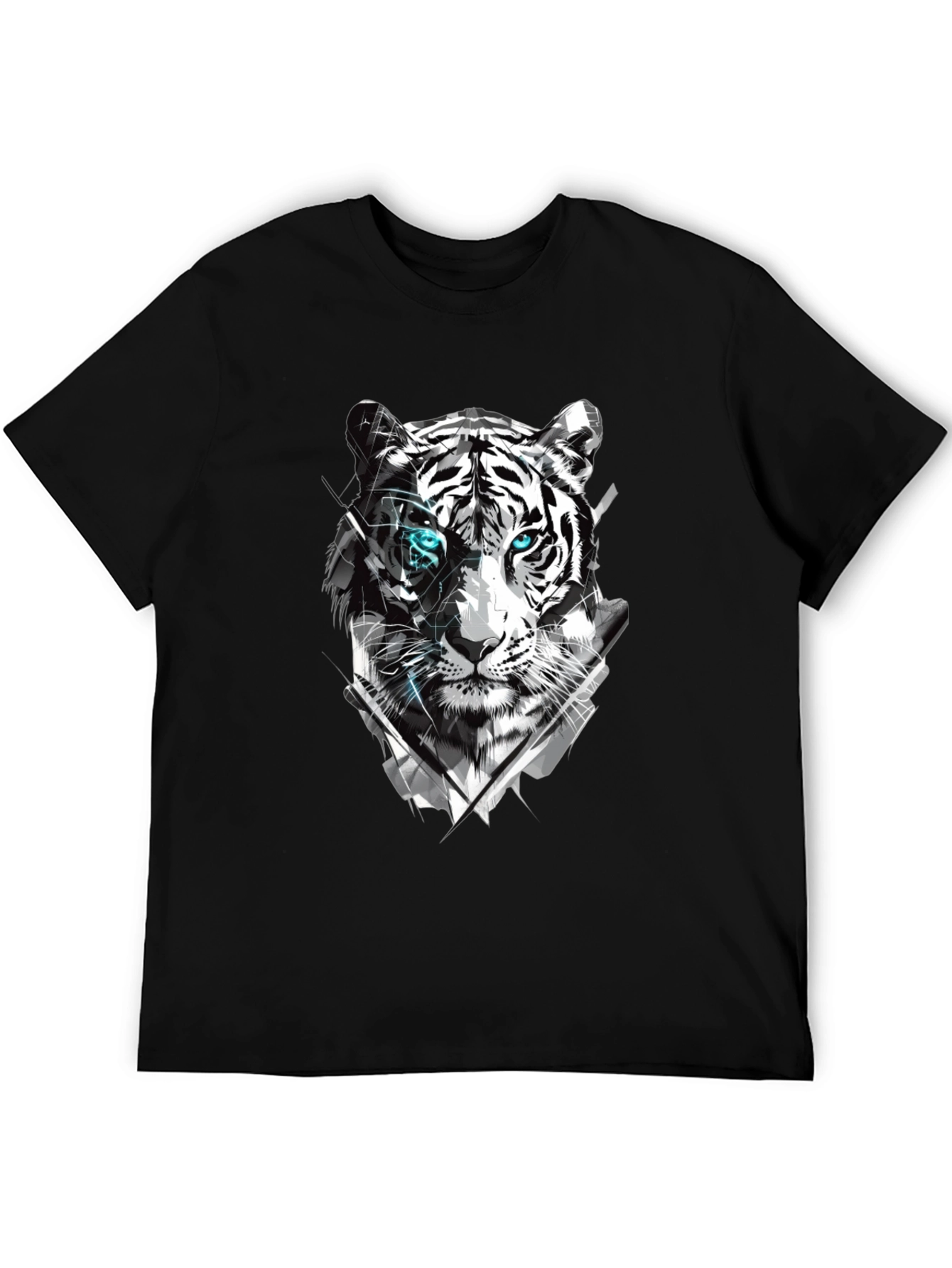 Tiger Graphic Tee - Cool Design Mens Black T-Shirt