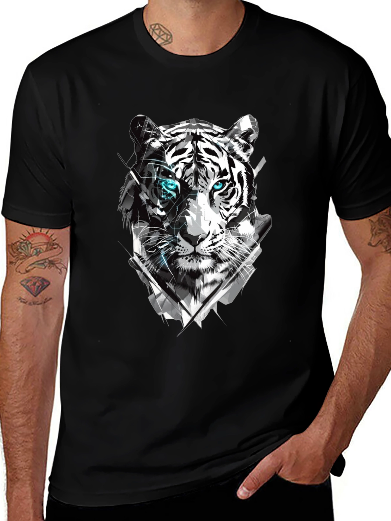 Tiger Graphic Tee - Cool Design Mens Black T-Shirt
