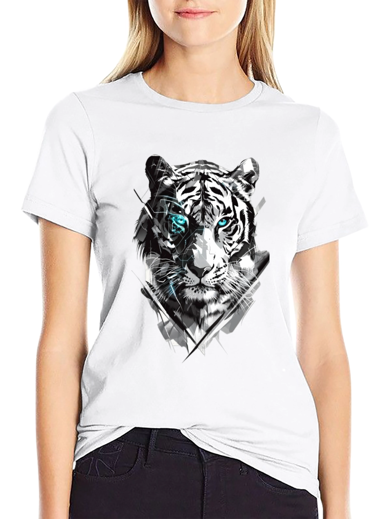 Tiger Graphic Tee - Cool Design Mens Black T-Shirt