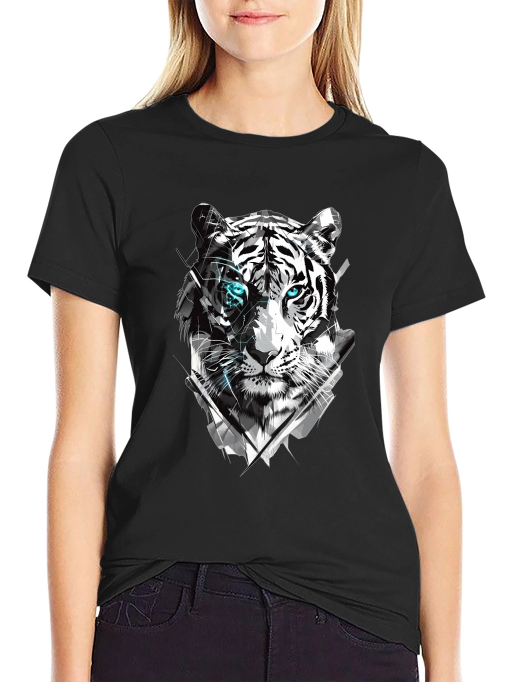 Tiger Graphic Tee - Cool Design Mens Black T-Shirt