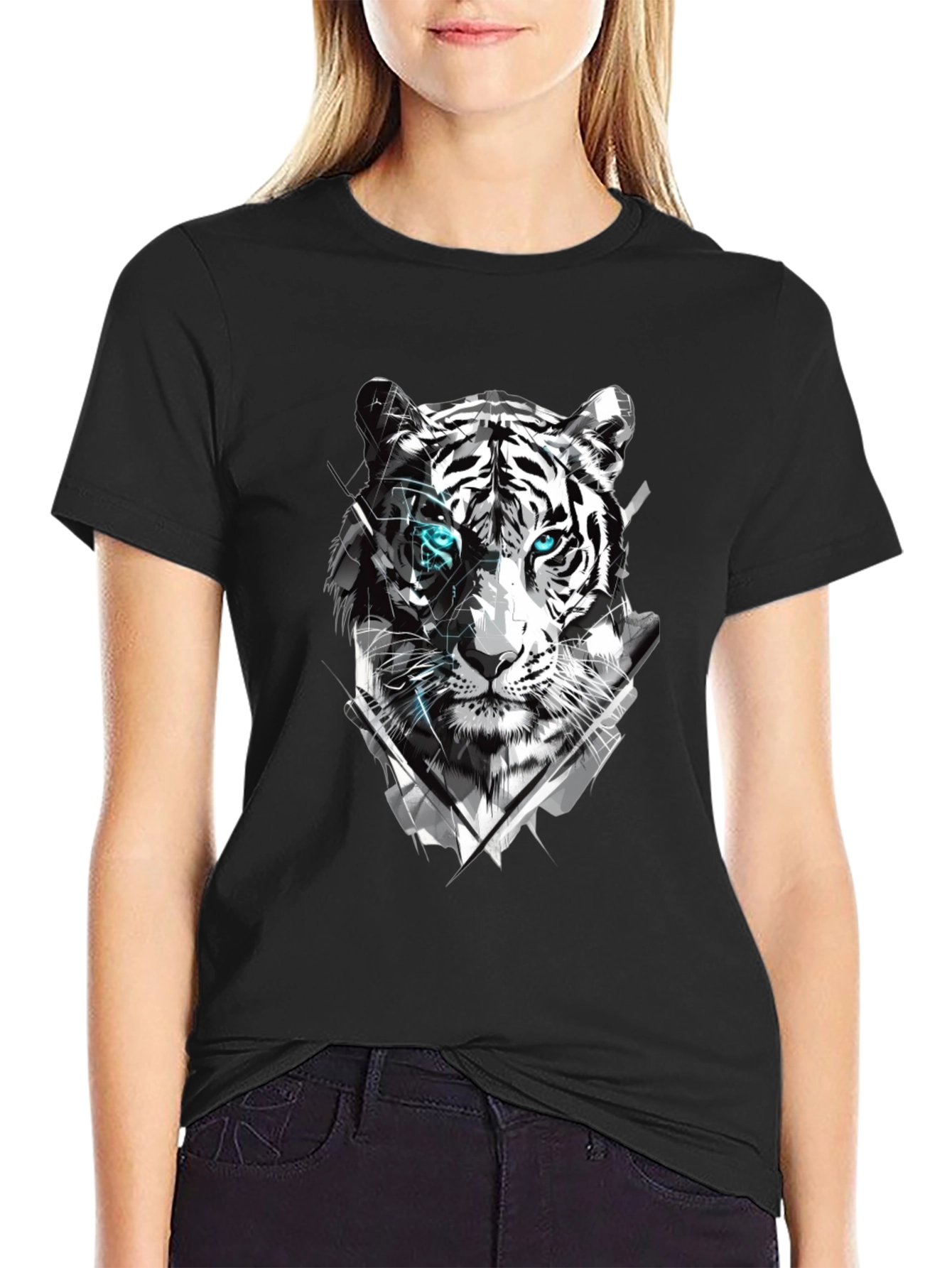 Tiger Graphic Tee - Cool Design Mens Black T-Shirt