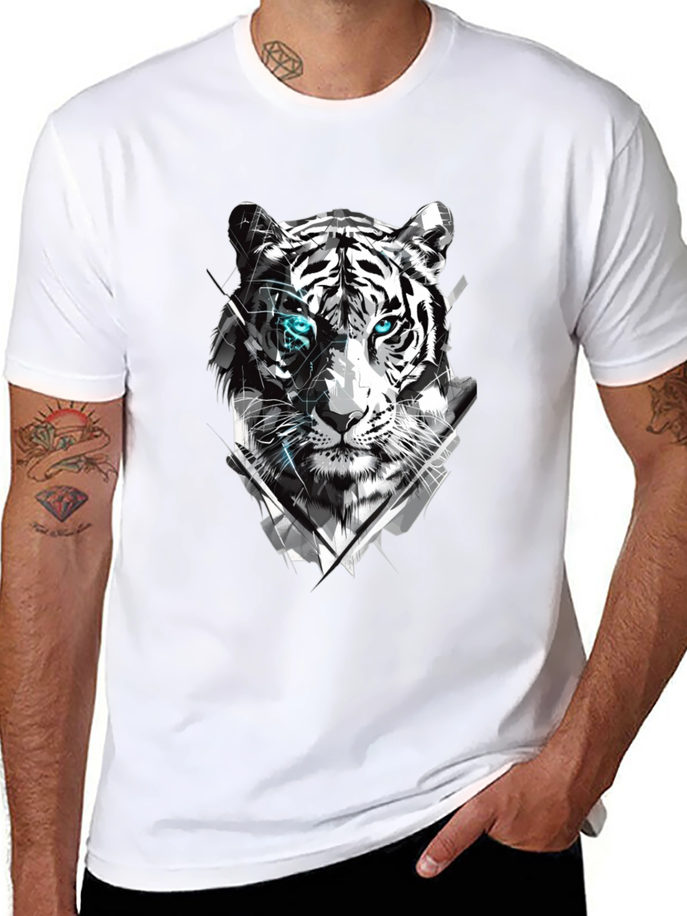 Tiger Graphic Tee - Cool Design Mens Black T-Shirt