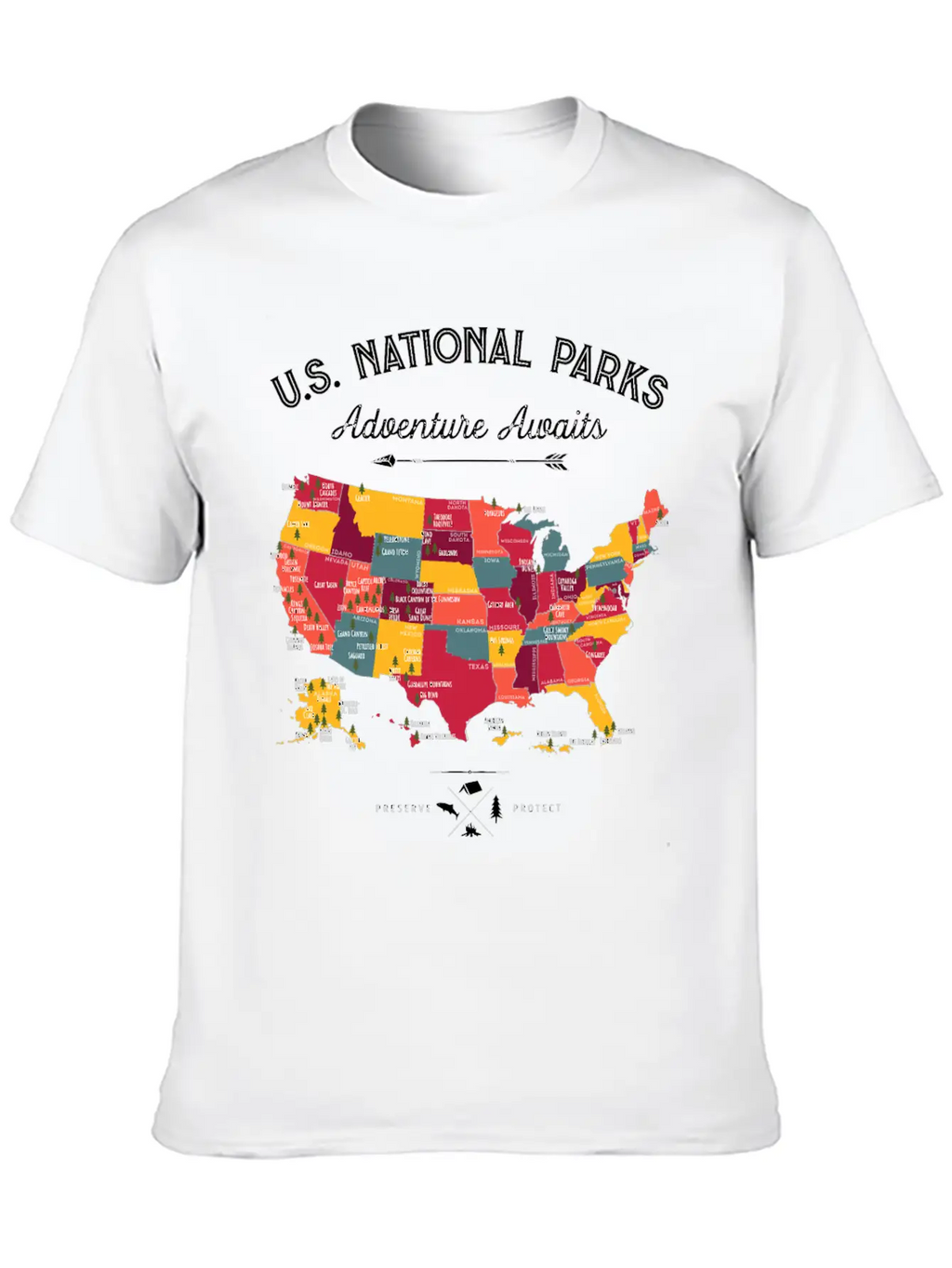 62 National Parks Map Gifts US Park Vintage Campin Unisex Casual T-Shirt – Clean Design For Daily Comfort