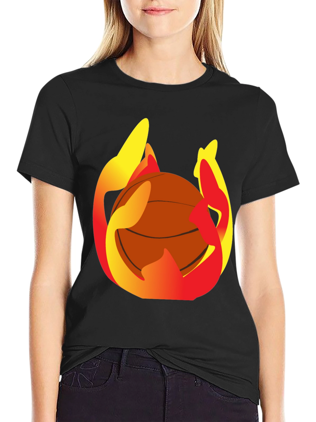 Flaming Basketball Graphic Tee - Mens Black T-Shirt