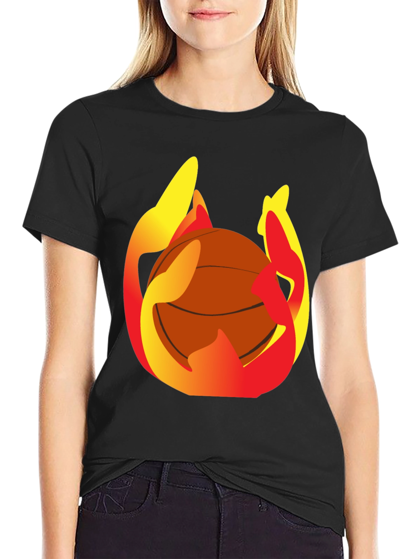 Flaming Basketball Graphic Tee - Mens Black T-Shirt
