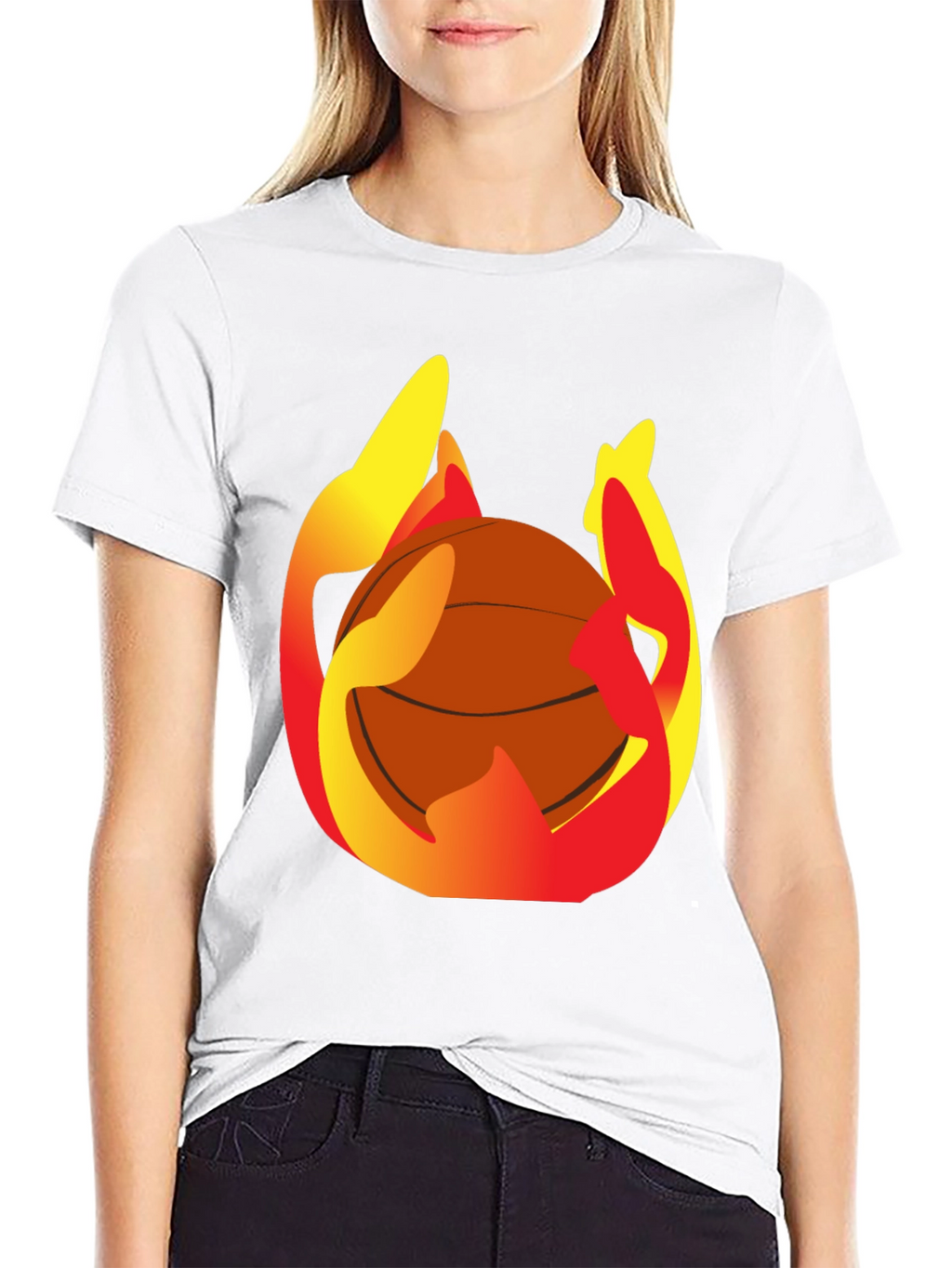 Flaming Basketball Graphic Tee - Mens Black T-Shirt