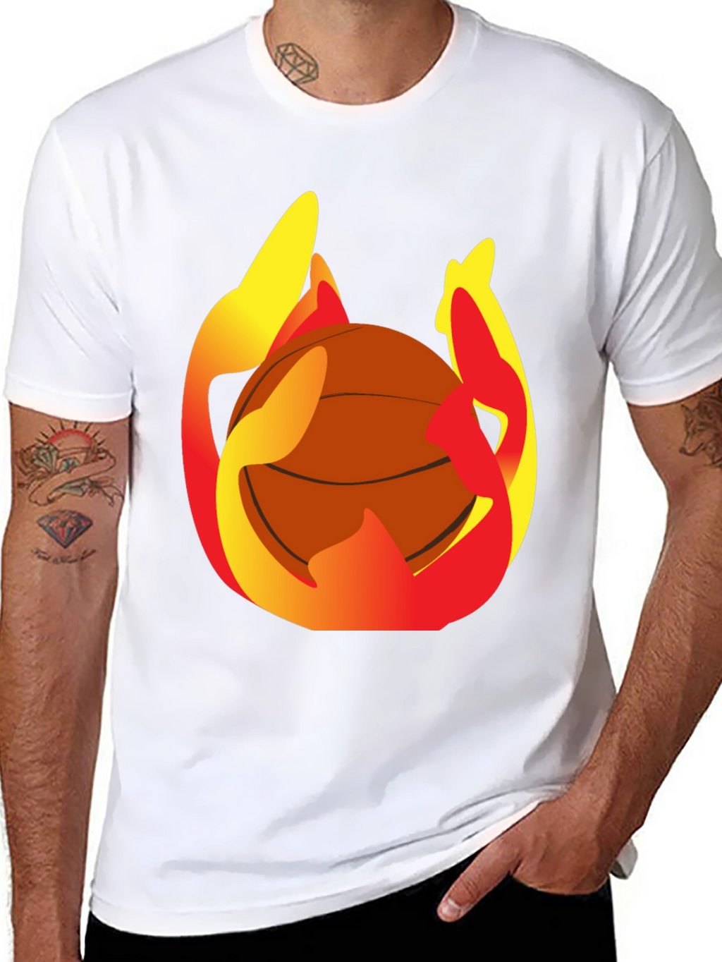 Flaming Basketball Graphic Tee - Mens Black T-Shirt