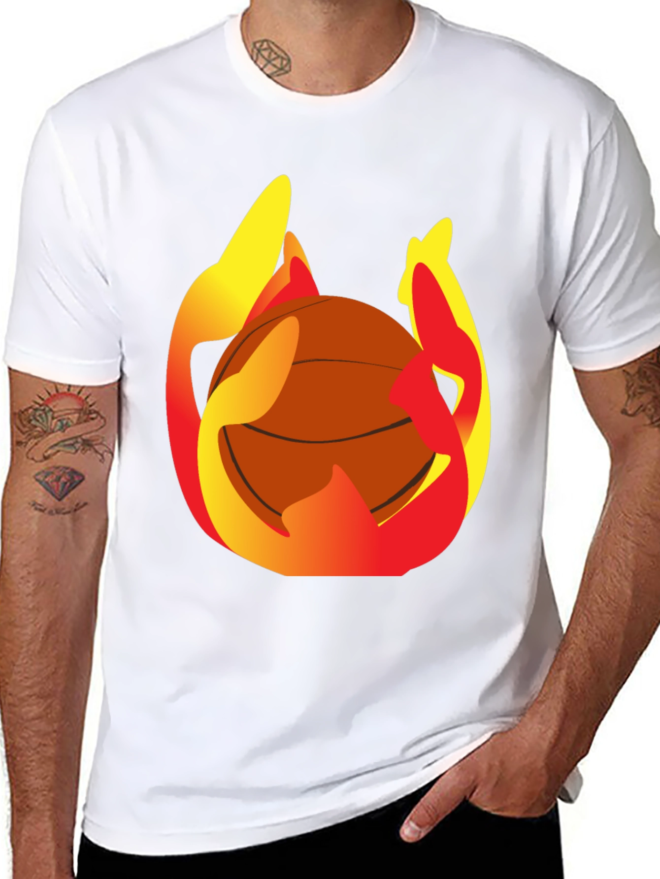 Flaming Basketball Graphic Tee - Mens Black T-Shirt