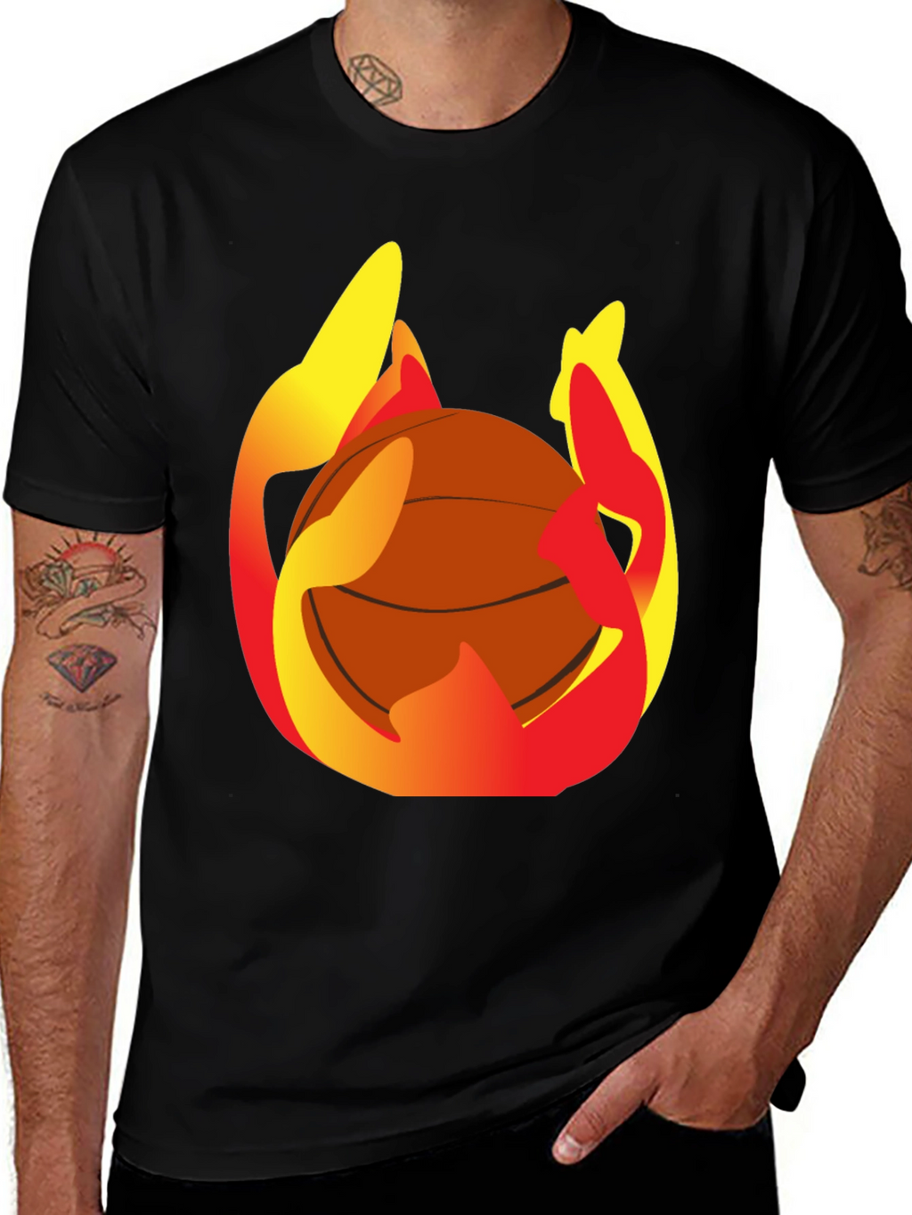 Flaming Basketball Graphic Tee - Mens Black T-Shirt