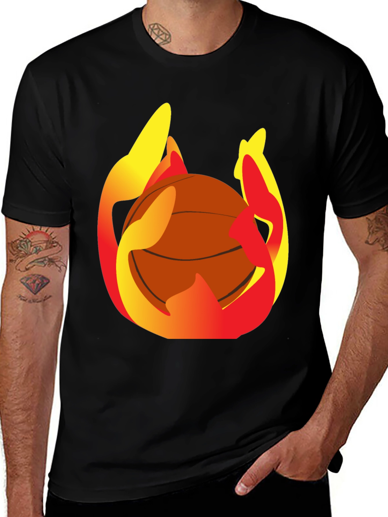 Flaming Basketball Graphic Tee - Mens Black T-Shirt