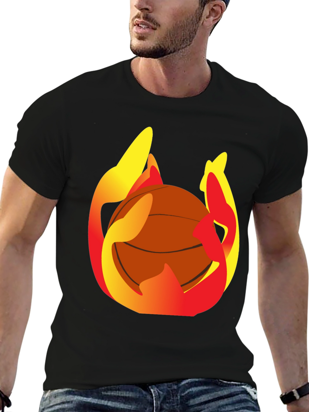 Flaming Basketball Graphic Tee - Mens Black T-Shirt