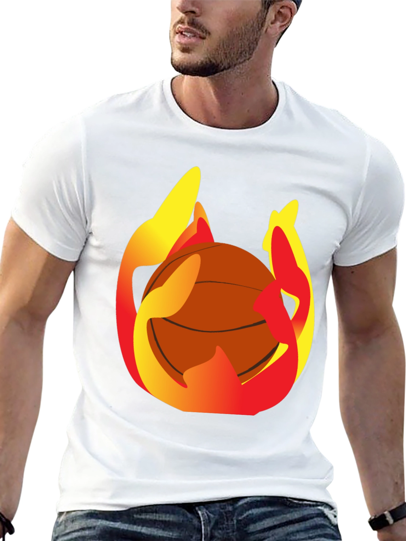 Flaming Basketball Graphic Tee - Mens Black T-Shirt