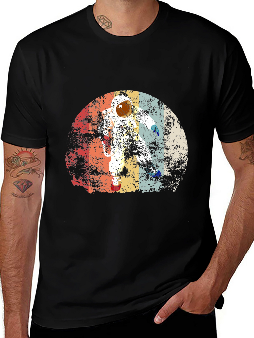 Retro Astronaut Graphic Black T-Shirt