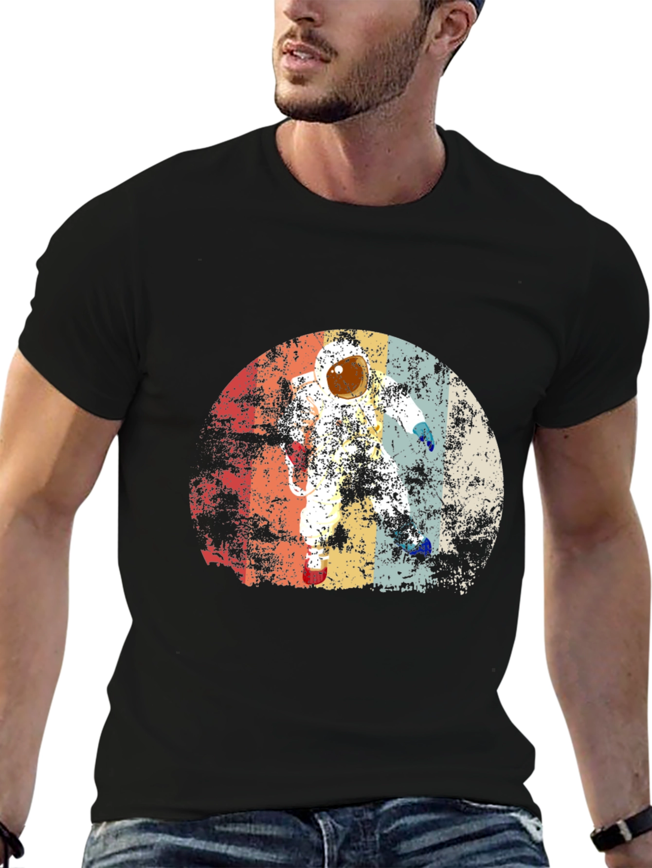 Retro Astronaut Graphic Black T-Shirt
