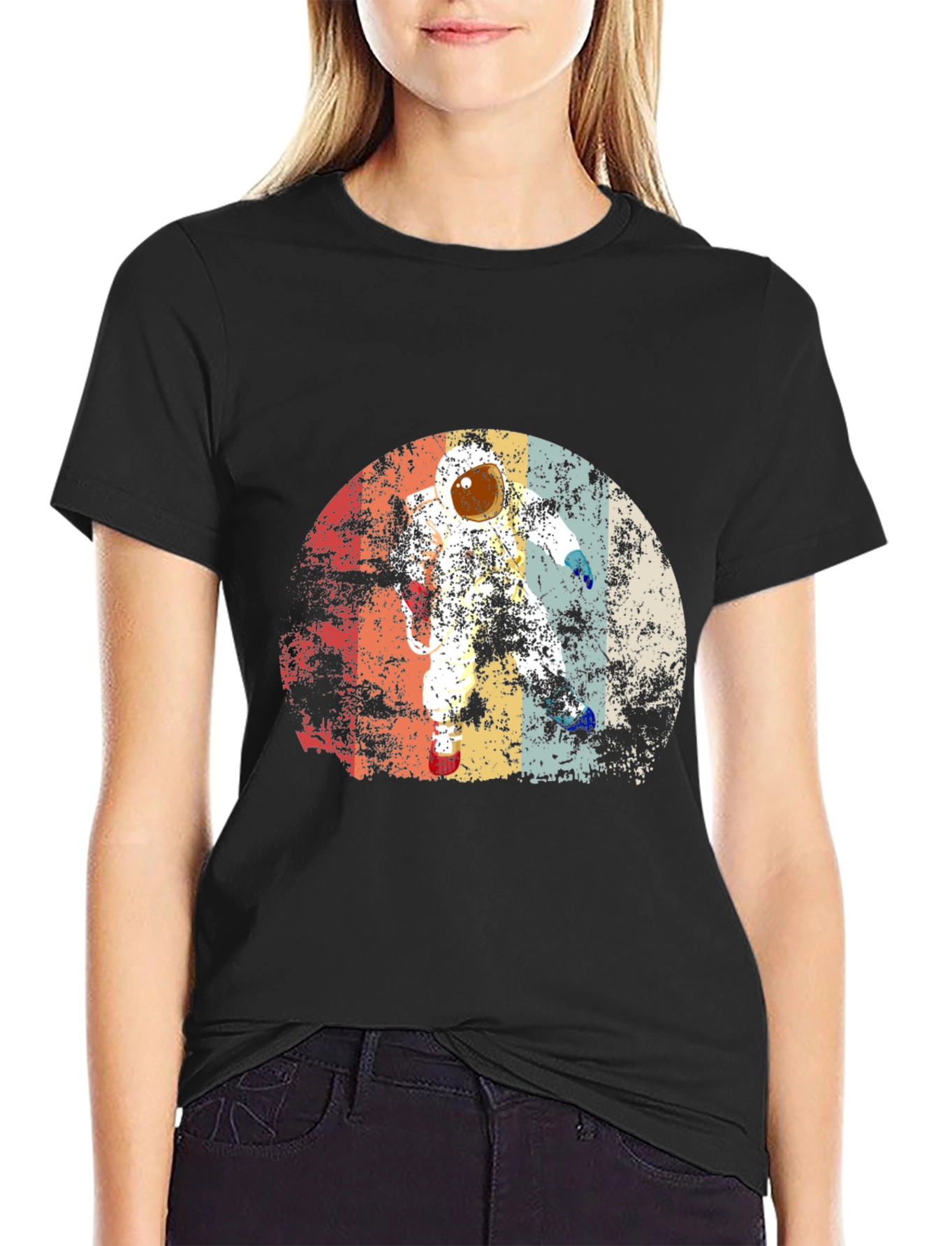 Retro Astronaut Graphic Black T-Shirt