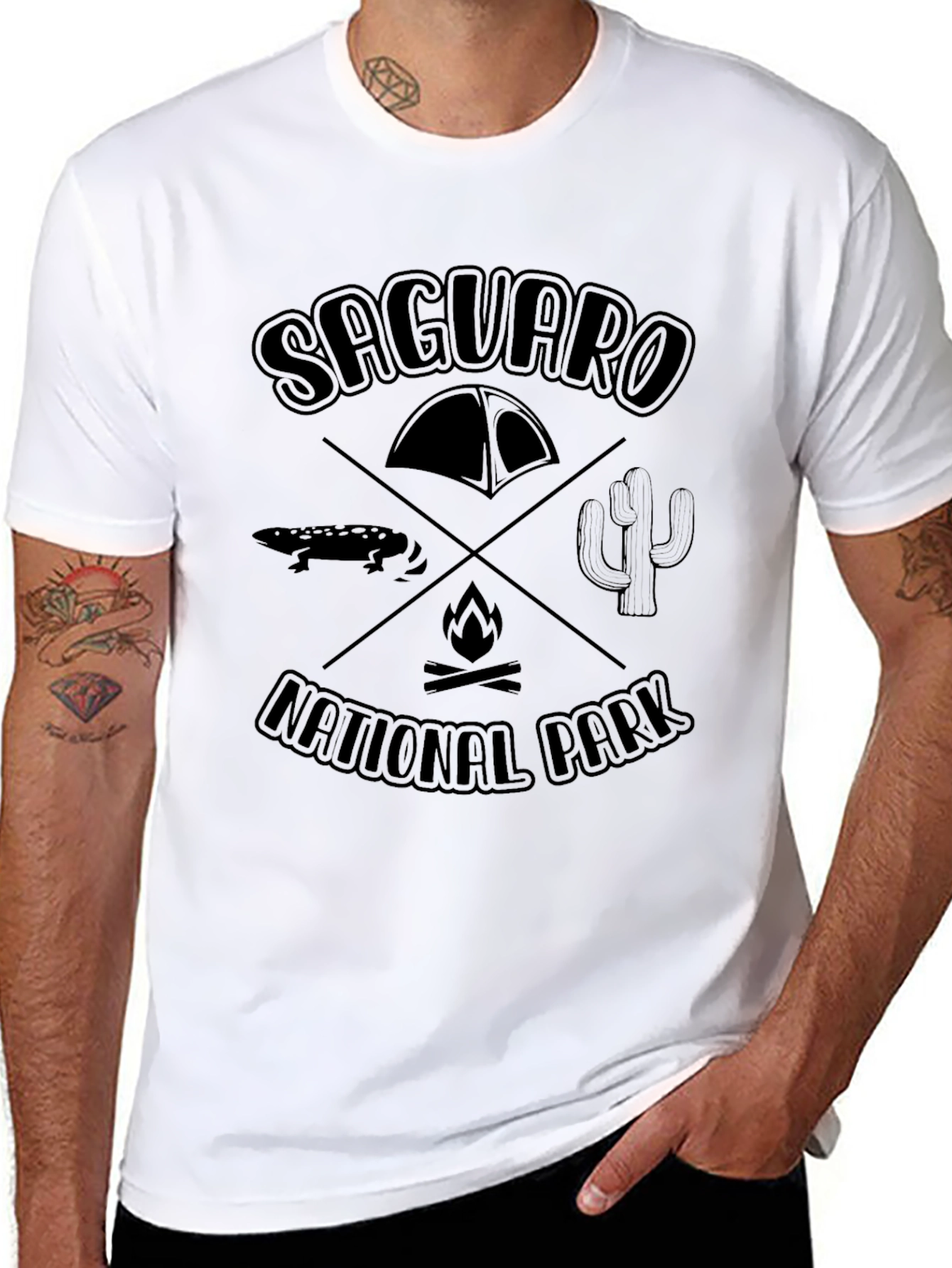 Saguaro National Park T-Shirt Camping Nature Black Cotton Tee