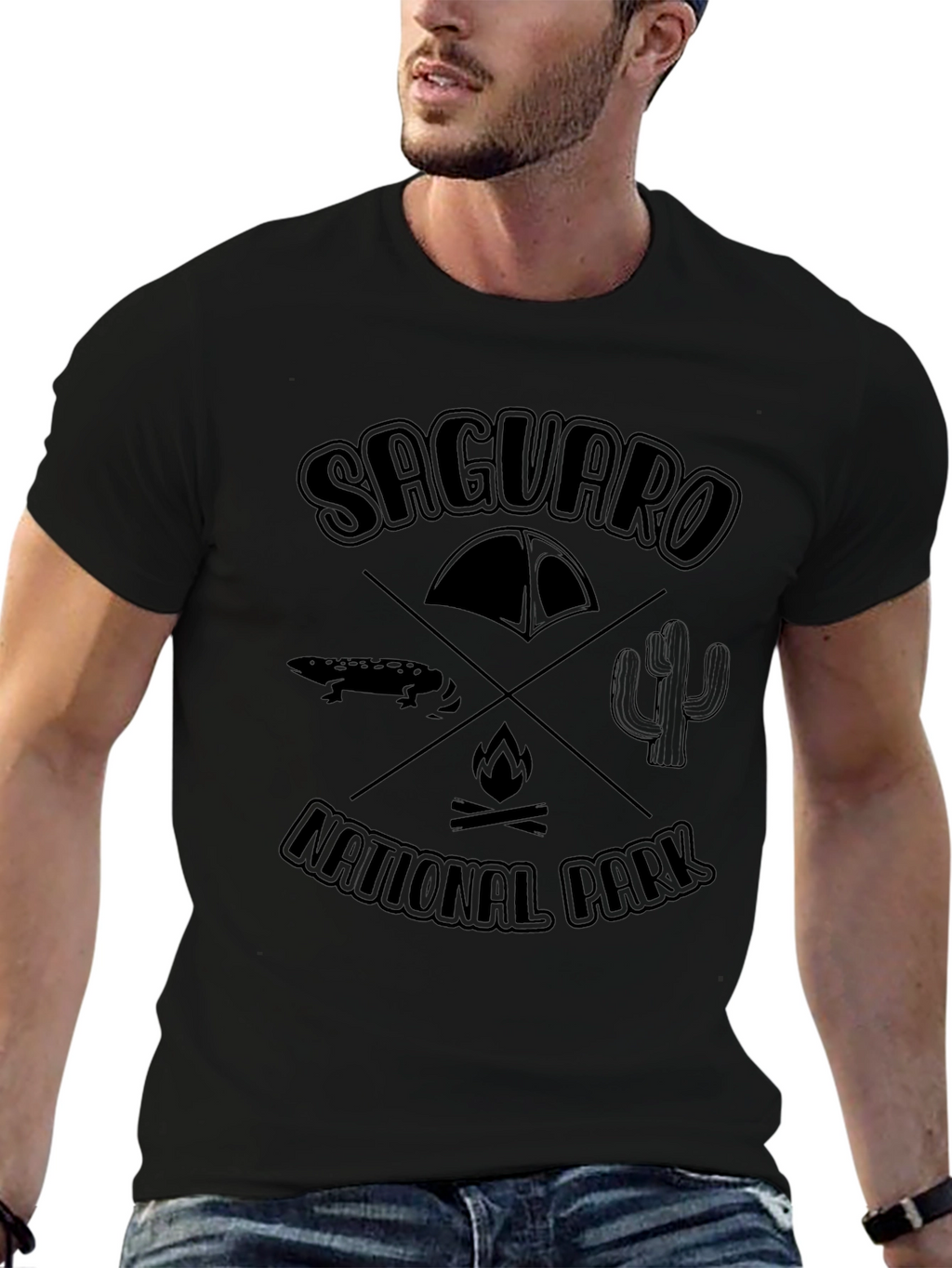 Saguaro National Park T-Shirt Camping Nature Black Cotton Tee