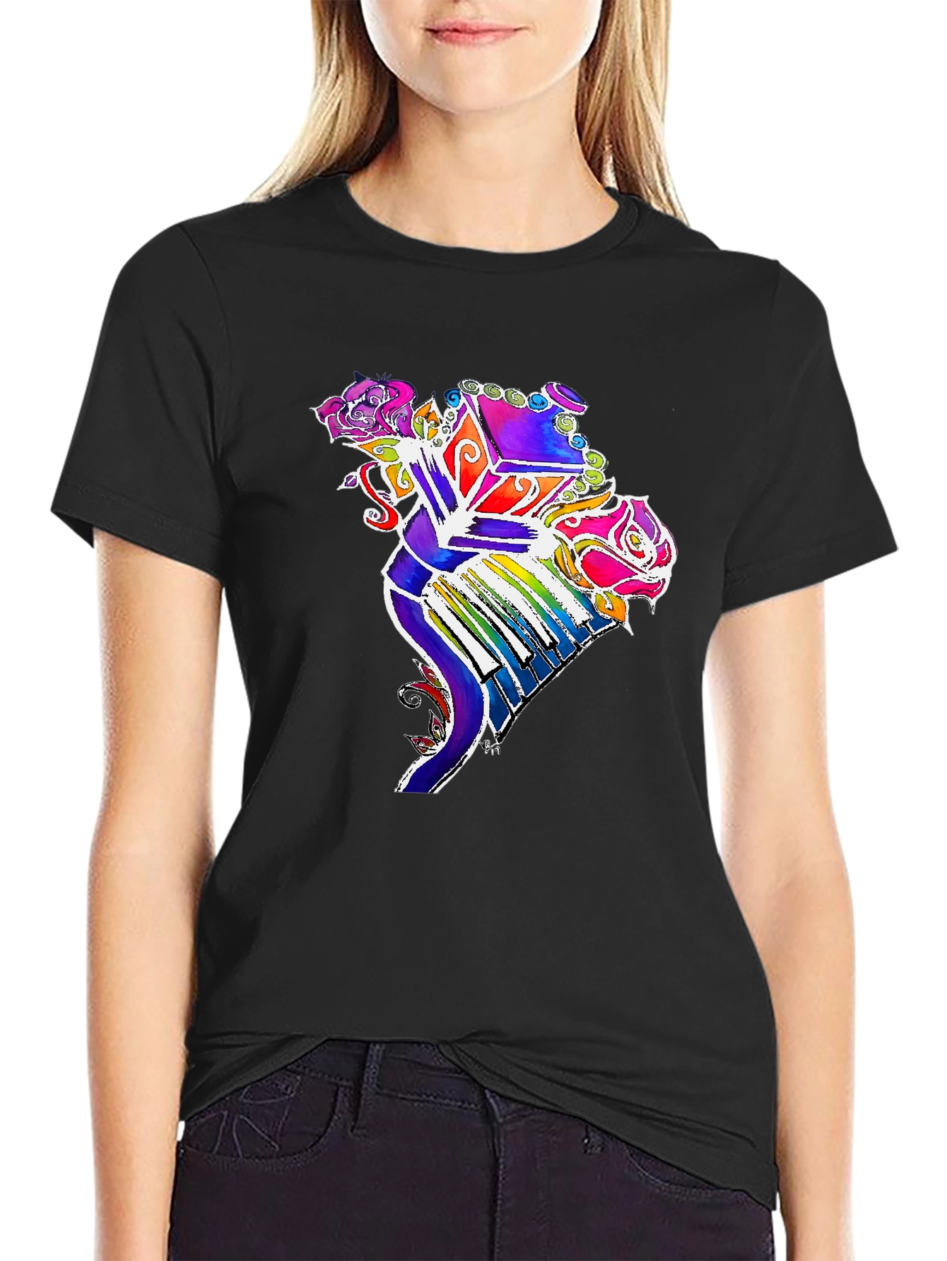 Floral Piano T-Shirt - Colorful Music Tee