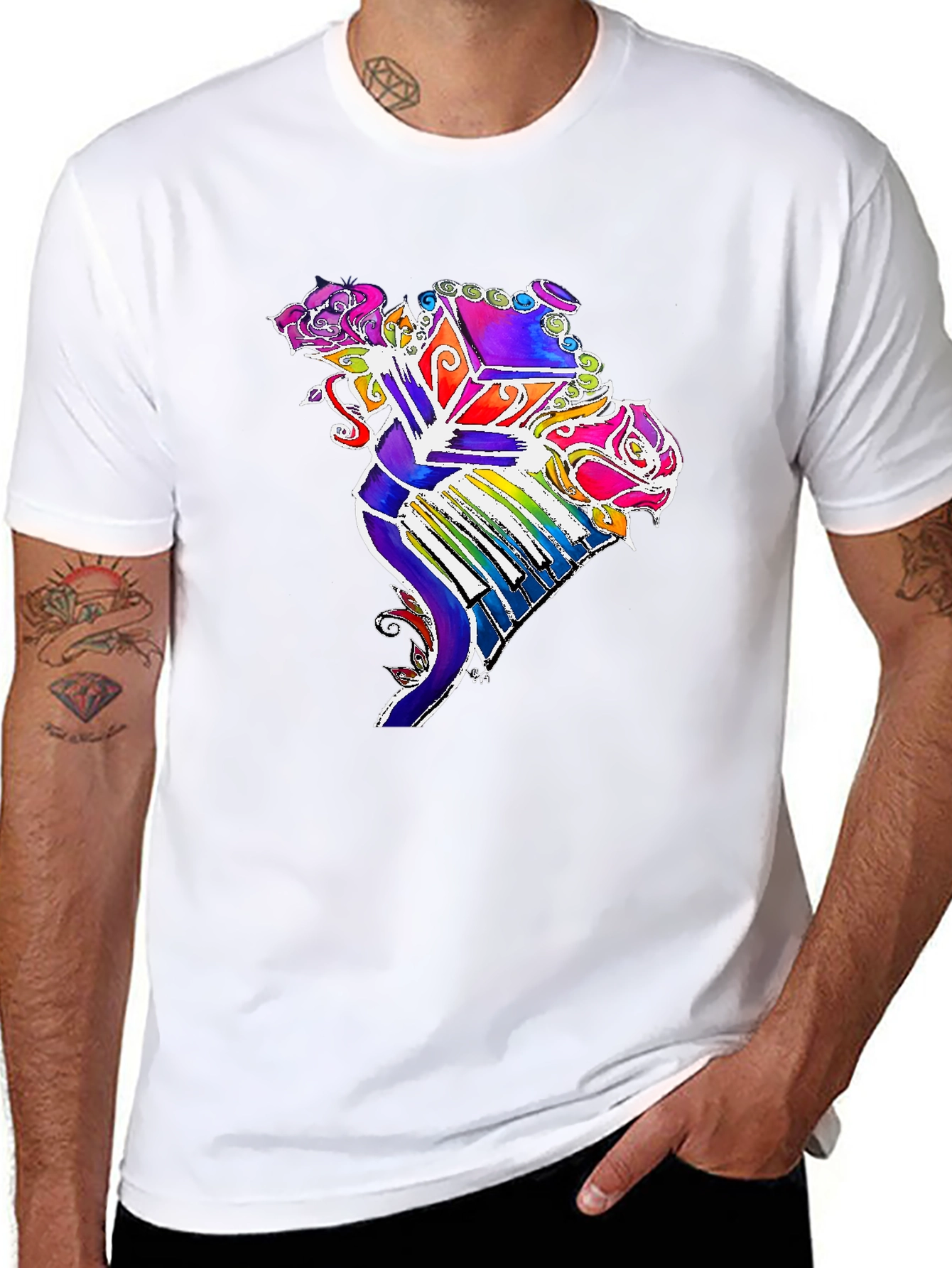 Floral Piano T-Shirt - Colorful Music Tee