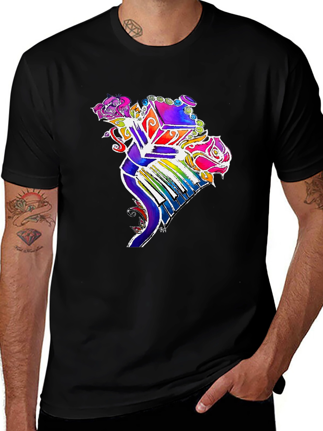Floral Piano T-Shirt - Colorful Music Tee