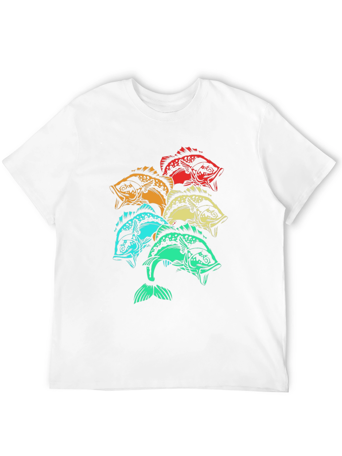 Colorful Fish Graphic Tee - Black Cotton T-Shirt