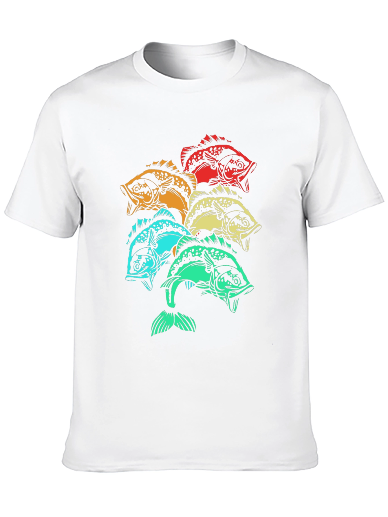 Colorful Fish Graphic Tee - Black Cotton T-Shirt