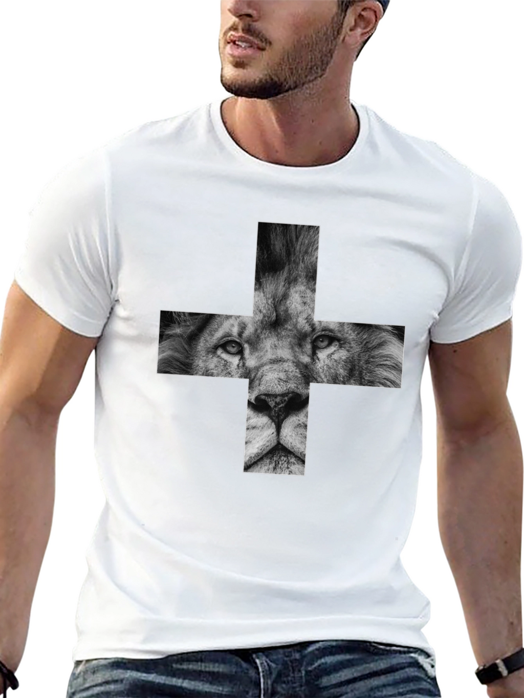 Lion Cross Graphic Black T-Shirt