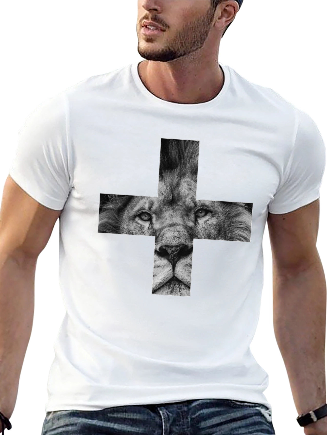 Lion Cross Graphic Black T-Shirt
