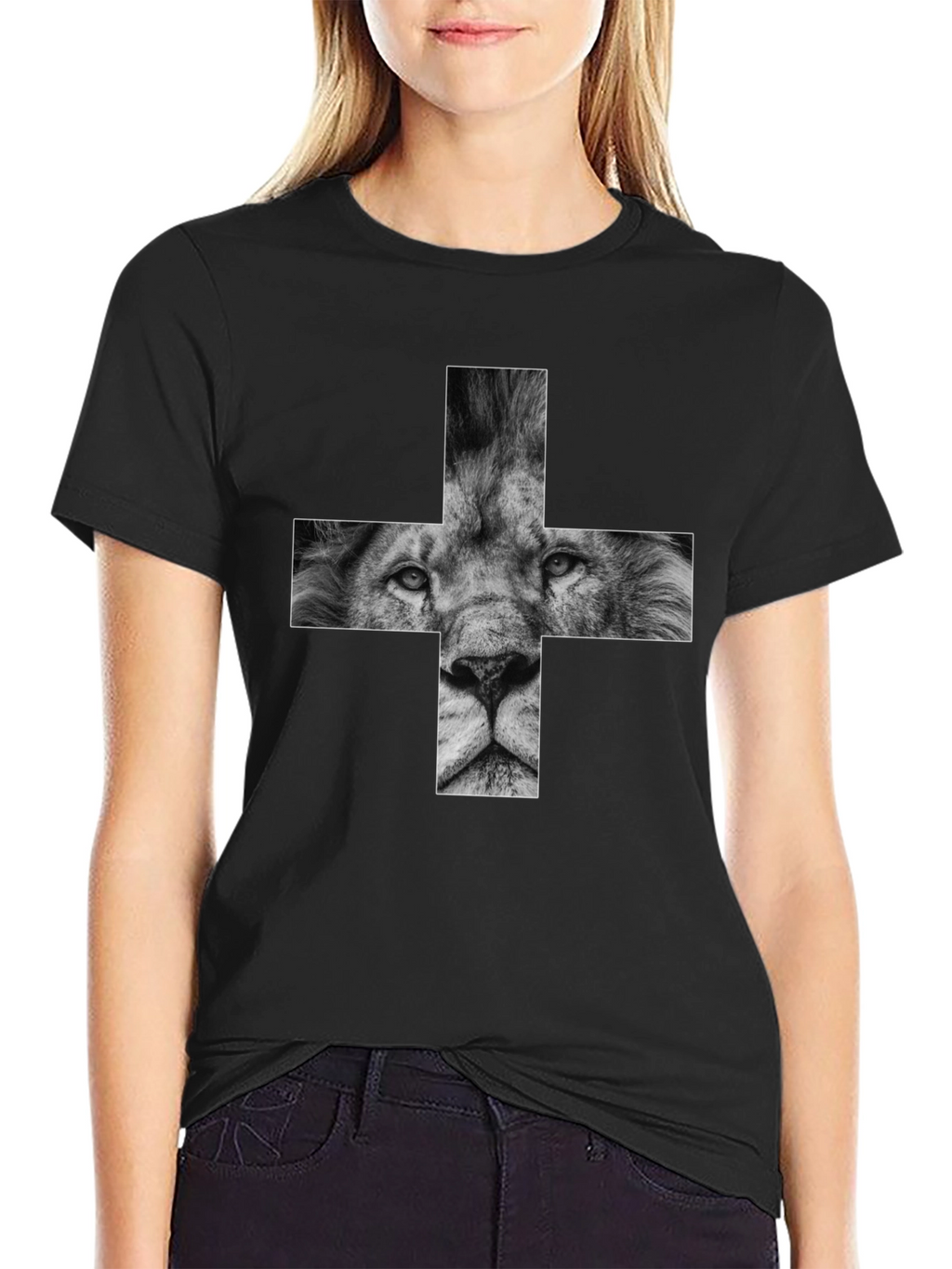 Lion Cross Graphic Black T-Shirt