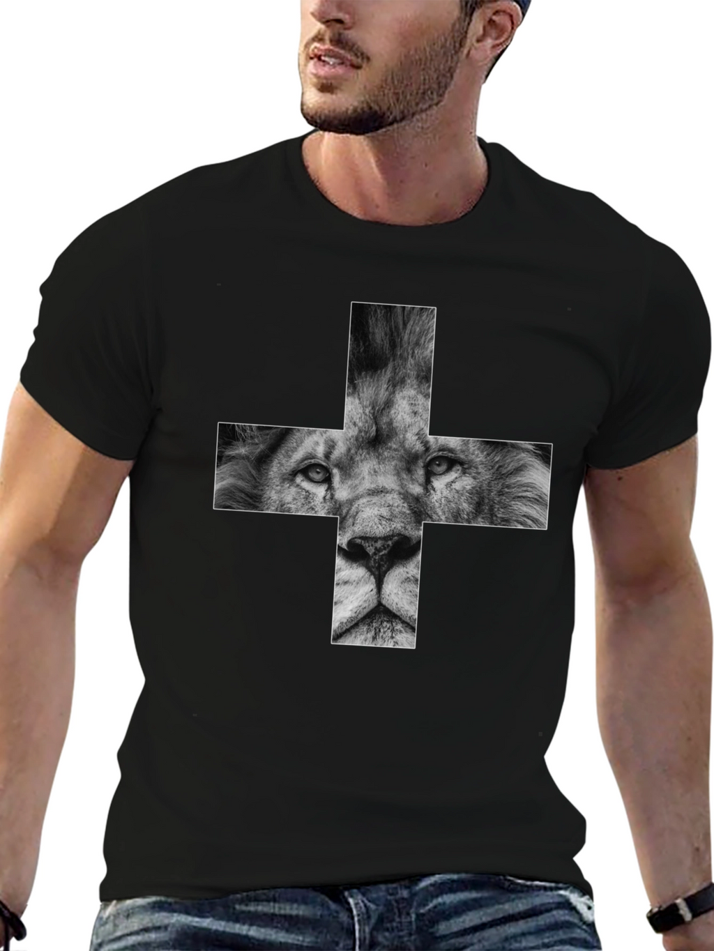 Lion Cross Graphic Black T-Shirt