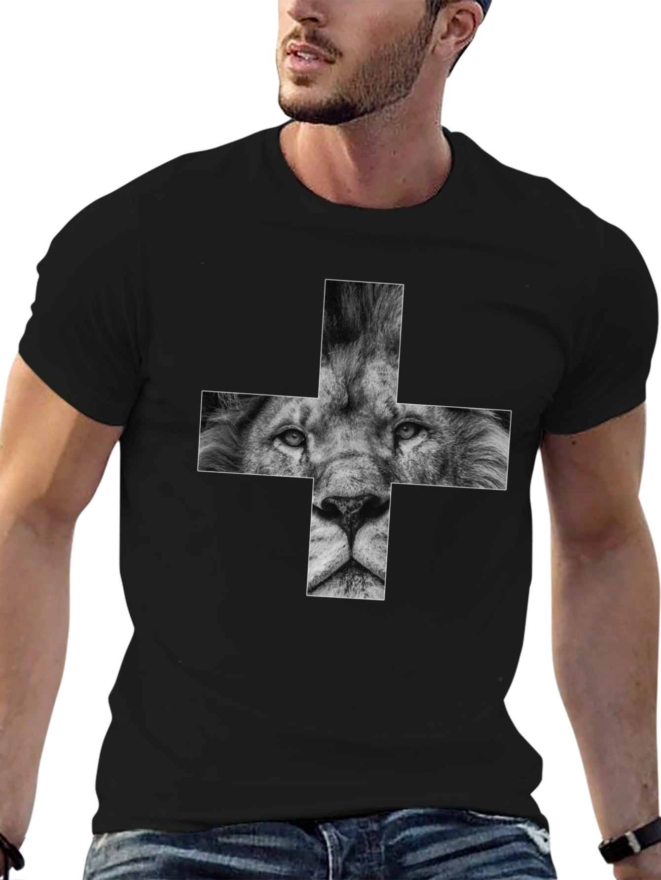 Lion Cross Graphic Black T-Shirt